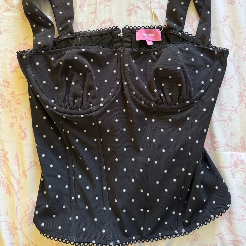 Edikted Black and White Polka Dot Corset Top